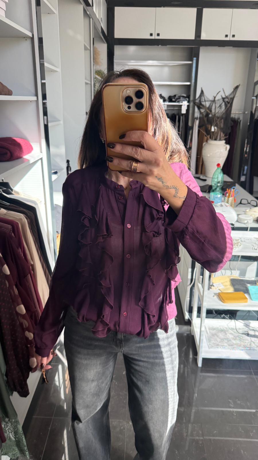 Camicia misti mani con volant moro e vino