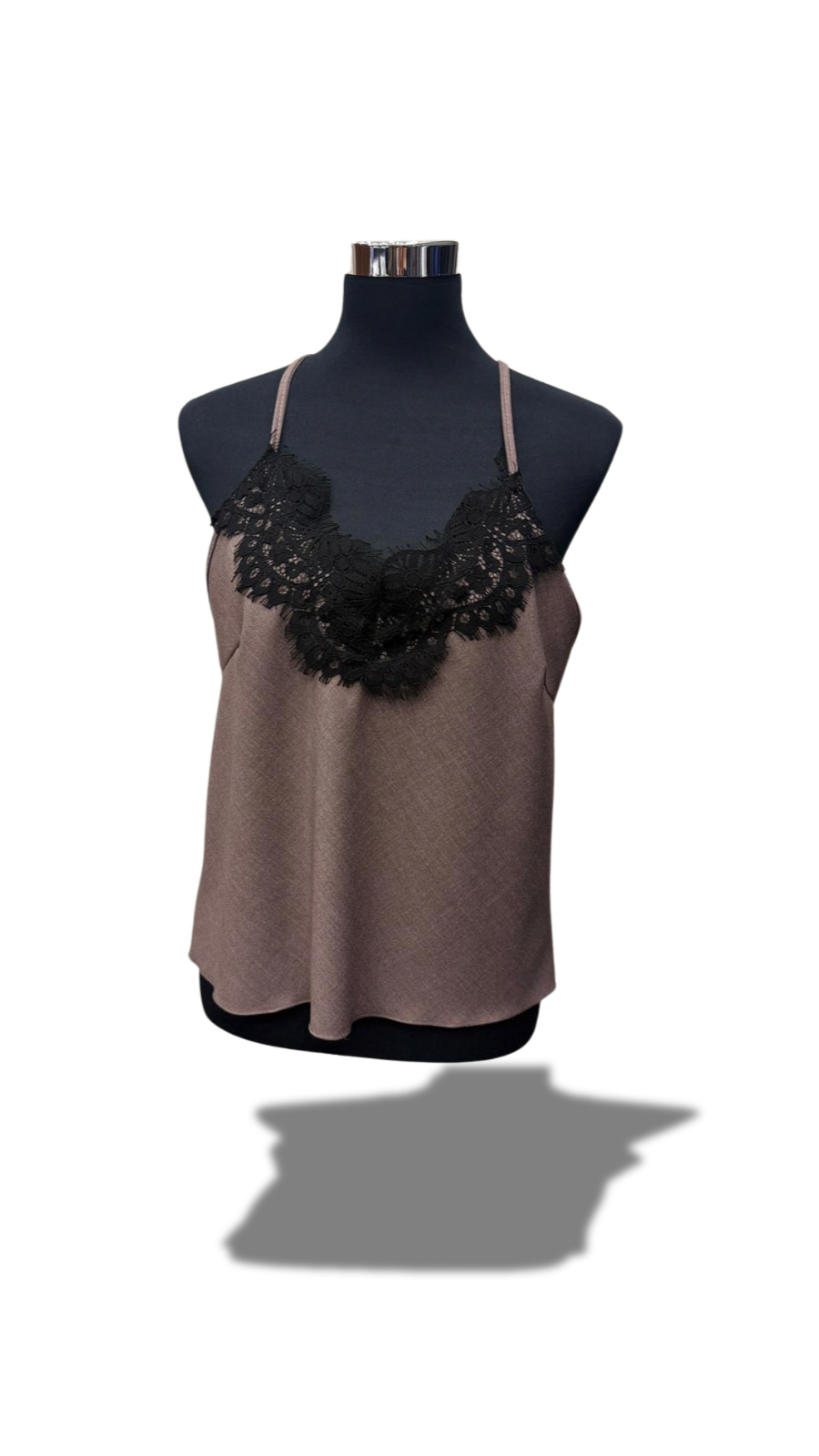Top in pizzo marroncino