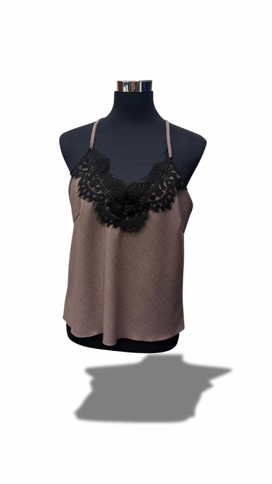 Top in pizzo marroncino