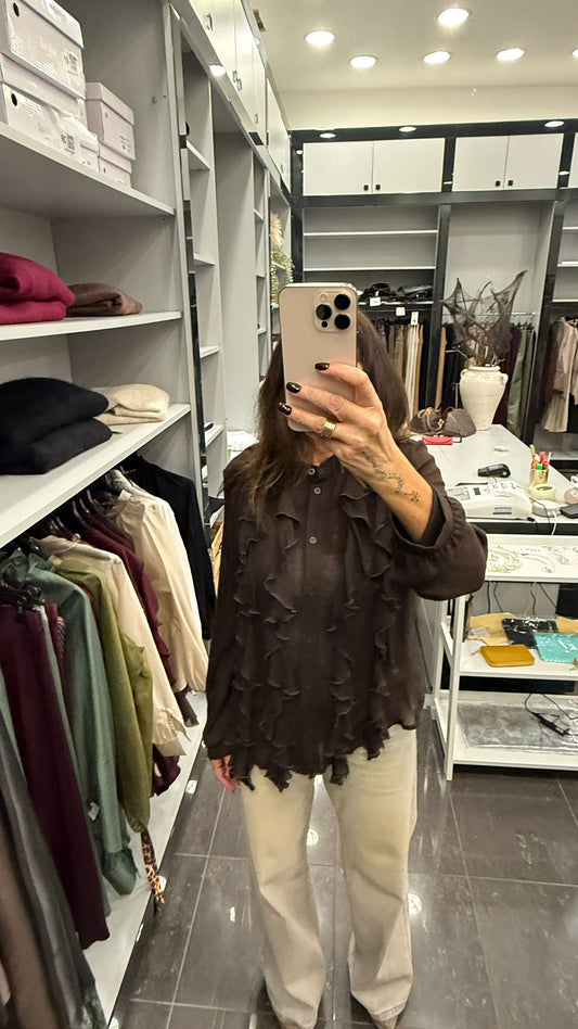 Camicia misti mani con volant moro e vino