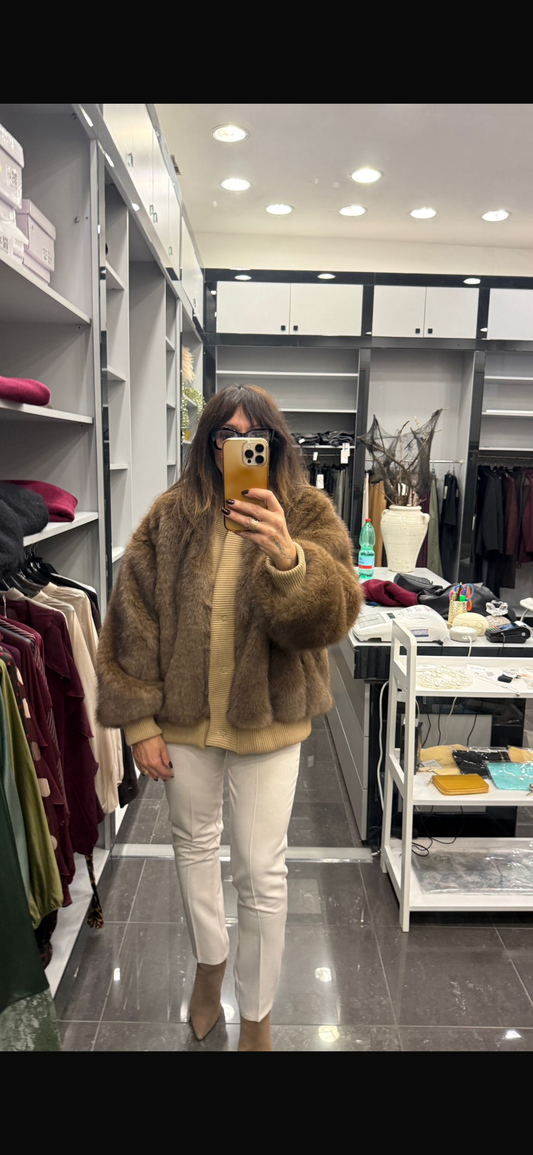 Pelliccia bomber con dettagli in lana