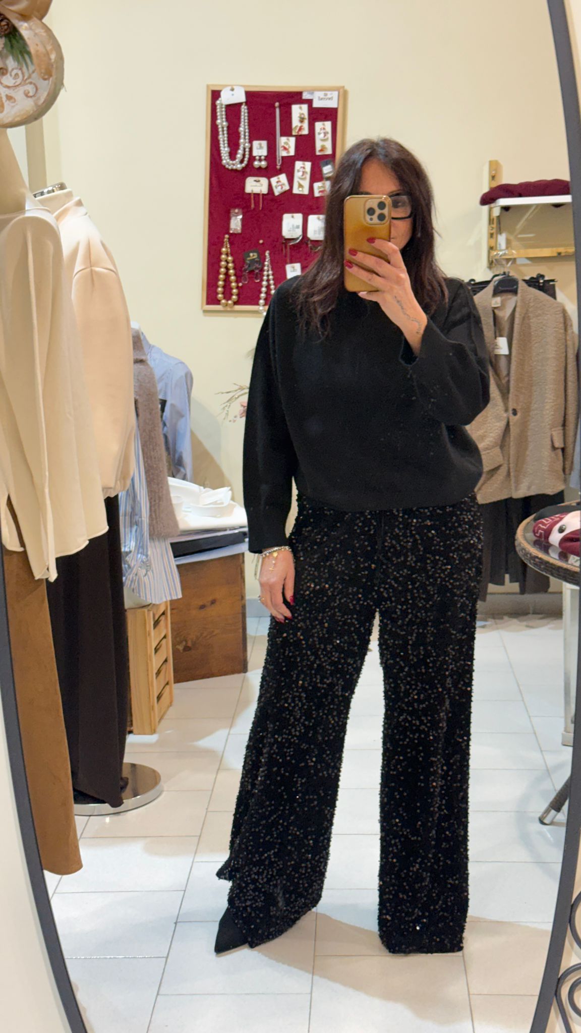 Pantalone nero in  paillettes taglia unica